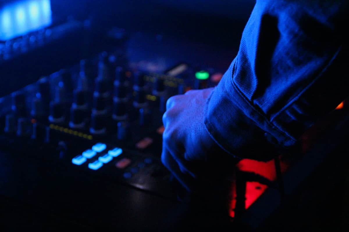 Mobile disco DJ setup with professional sound and lighting equipment DJ in Birmingham